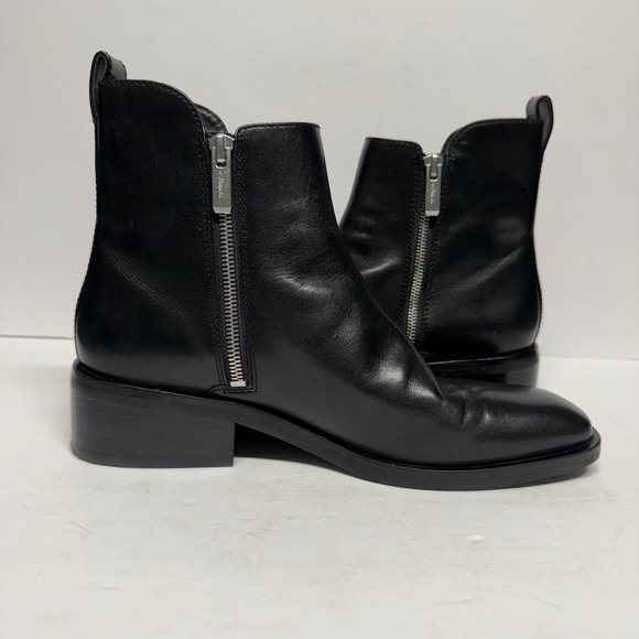 3.1 Phillip Lim Alexa Ankle Boot Black Leather Zip Square Toe Bootie Size 10 - Picture 6 of 11